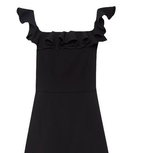 Black Whisper Light Off the Shoulder Ruffle Minidress - Picture 2 of 5